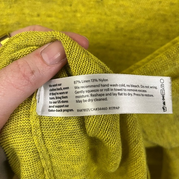 Eileen Fisher Drop Shoulder Yellow Linen Blend Long Sleeve Blouse- Size Large - Picture 4 of 5